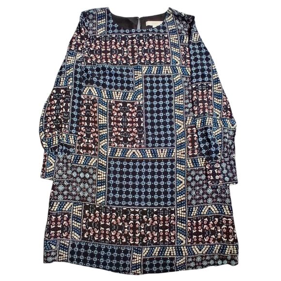 LOFT Dresses & Skirts - Loft Women Shift Dress 8 Black Blue Patchwork Ditsy Floral Long Sleeve